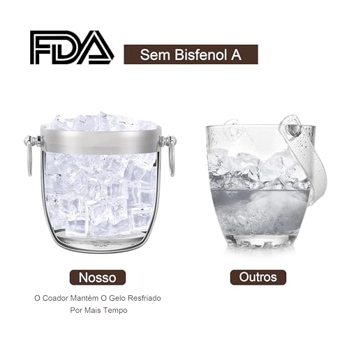 Balde De Gelo Isolado De Aço Inoxidável De 3 Litros Com Tampa, Colher, Pinça E Coador