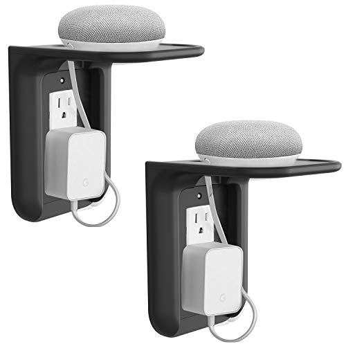 WALI Wall Outlet Shelf Standard Vertical Duplex D&eacute;cor Outlet with Cable Channel Charging for Cell Phone, Dot 1st and 2nd 3rd Gen, Google Home, Speaker up to 10 lbs (OLS002-B), 2 Pack, Black