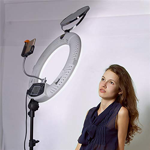 Yidoblo 96W 18" LED Ring Light Kit FE-480II White Photo Video Portrait Selfie Makeup YouTube Lighting Bicolor with Remote, Phone/Camera Holder, Mirror, Light Stand, Batteries&Chargers, Carry Bag