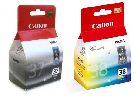 Canon 2 PG-37 / CL-38 Original Printer Ink Cartridge - For use Pixma iP1800 iP1900 iP2500 IP2580 iP2600 MP140 MP190 MP210 MP220 MP470 MX300 MX310 - Black+Tri-Colour- Light User