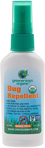 Greenerways Organic Mosquito Insect Repellent Travel Size, Premium, USDA Organic, DEET-FREE, Natural, Mosquito-Repellant, Bug Spray, Clothing Safe, Baby Safe, Kid, Pet, Pest Control - 2 Oz