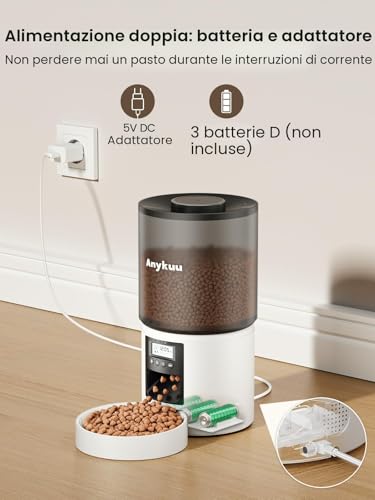 Automatic Cat Food Dispenser 4L Cat Food Dispenser with Programmable Timer and 10S Registration Dispenser Cat Food 1-6 Meals a Day for Small and Medium Pets