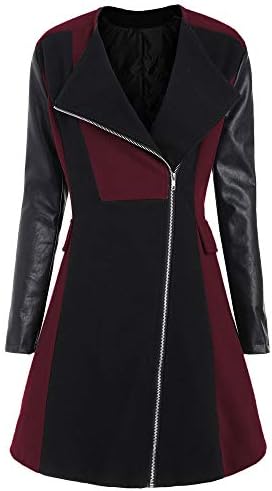 Coats For Women, Clearance!! Farjing Women Winter Sale Warm Woolen Coat Leather Patchwork Outwear Long Jacket Overcoat