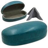 Hard Sunglasses Case with Microfiber Cleaning Cloth | Perfect for Medium to Large Frames | Men & Women | Clam-shell | AS113 Teal |