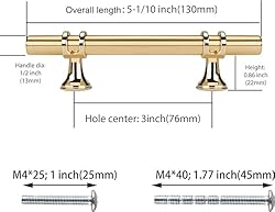 Haliwu 10 Pack Gold Cabinet Handles, Brushed Brass