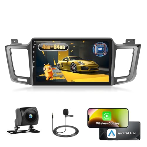 Fuluku 4+64G Android Car Radio for Toyota RAV4 2013 2014 2015 2016 2017 2018 2019 with Wireless Carplay & Android Car, 10.1'' IPS Touch Screen Radio Bluetooth 5.0/GPS/Rear Camera/FM/WiFi/SWC