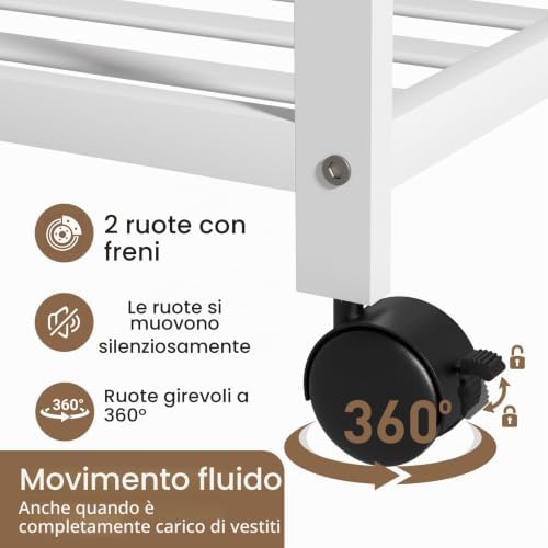 Bianco Appendiabiti da Terra Legno con Ruote Guardaroba Armadio Aperto