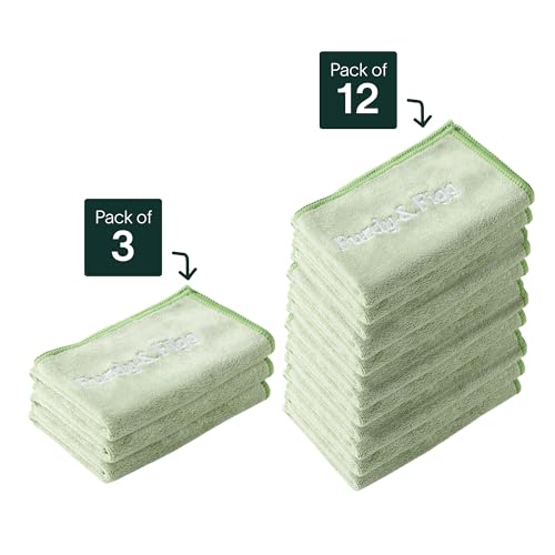 Purdy & Figg | Microfiber Cleaning Cloth | Super Soft, Streak-Free Multipurpose Polishing Cloth | Lint-Free, Scratch-Resistant, Super Absorbent & Reusable | Home & Kitchen | Pack of 12 | Green