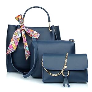Mammon Women’s Handbag With Sling Bag & Pouch (Set of 3, Blue)