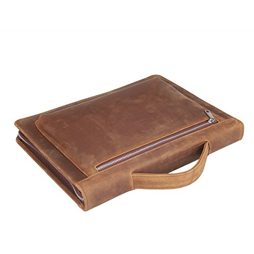 Handmade-Vintage-Crazy-Horse-Leather-Portfolio-Letter-Size-NotepadLegal-PadBusiness-Organizer-Padfolio-with-Handle-for-Men-and-WomenWork-Portfolio-with-Notepad-for-Meeting-and-Travel-Brown