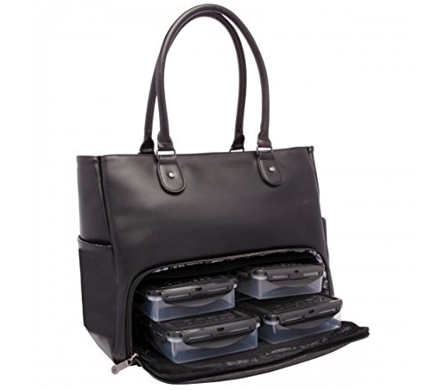 6 Pack Fitness Renee Leather Tote with Insulated Meal Management System, Black (25405) - Thumbnail 4
