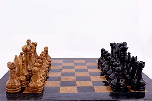 RADICALn 16 Inches Handmade Black and Golden Original Hand Crafted Marble Full Chess Game Set