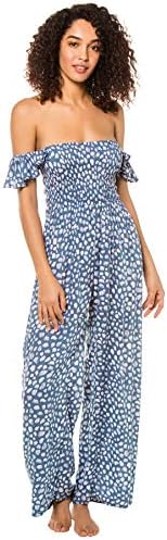Women's Wovens Off The Shoulder Wide Leg Jumpsuit Swim Cover Up