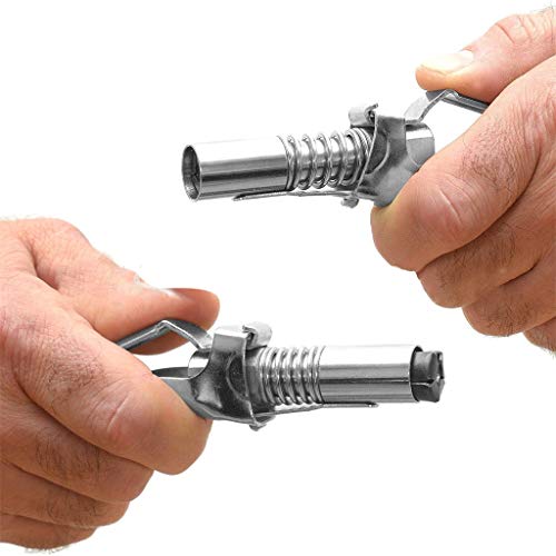 Wffo Locks on, Does not Leak Grease Coupler Locks onto Zerk Fittings. Grease Goes in, Not On The-Compatible with All Grease Guns.(Silver)