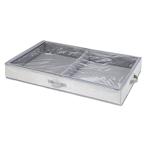 mDesign Fabric Under Bed Storage Organizer for Clothing, Linens, Accessories - Pack of 2, 2 Compartments, Gray