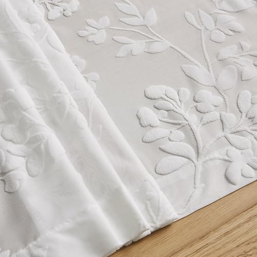 Treatmentex Sheer Curtains with Eyelets, Set of 2 Modern Curtains with Leaf Print, White Curtains for Living Room, Bedroom and Dining Room, 140 x 245 cm