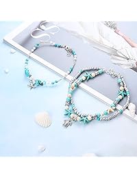 ORAZIO Anklets for Women Boho Turquoise Shell Star Bead Turtle Rope Beach Anklets Bracelets Cute Foot Jewelry