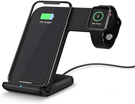 gessing Leless Qi Wireless 2in1 10W Fast Charger Charging Holder Pad Dock Stand for Apple Watch Series 4 40/44mm for iPhone X/XS /XS MAX/XR (Black)
