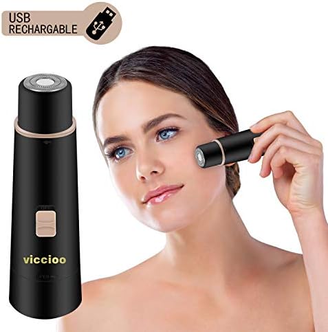 Viccioo Facial Shaver for Women, Waterproof USB Rechargable Painless Hair Remover Electric Shaver (Black）