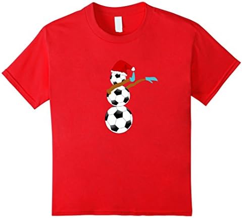 Kids Dabbing Snowman Soccer Christmas Funny Tshirt Dab Ball 6 Red