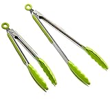 Danslesbls Heavy Duty Nonstick Silicone Kitchen Serving Tongs, 2 Pack 9 Inch and 12 Inch Heat Resistant Locking Food Tong with Silicone Tips
