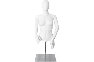 SHAREWIN Half Body Mannequin Torso with Stand Female Dress Form Plastic Detachable Manikin Stand Height 30”-46” High Stability Metal Base