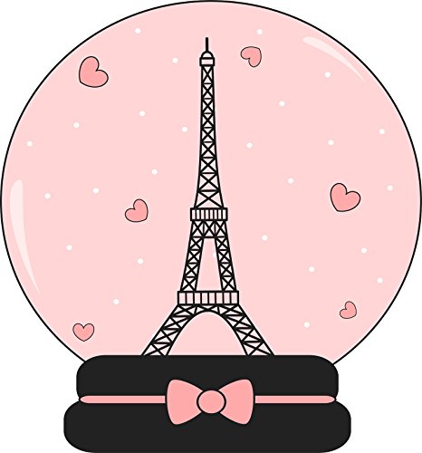 Cute Adorable Kawaii Pink Snowglobe Of Paris Eiffel Tower With Floating Hearts Cartoon Vinyl Decal Sticker (All Sizes)