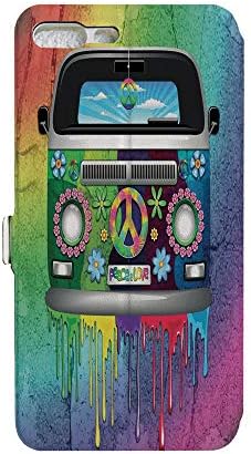 Phone case Compatible with iPhone 7Plus/iPhone 8Plus 3D Printed PU Skin Cover Protection Sleeve,Hippie Van with Dripping Rainbow Paint Mid 60s,iPhone case Premium PU Leather Magnetic Flip Folio Pr