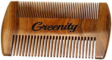 Natural Wooden Sandalwood Beard Comb - Greenity Premium Green SandalWood Scent Natural Hair Beard Comb - No Static, No Tangle, No Snags, Detangling Natural Aroma Handmade Wooden Comb - Double Sided