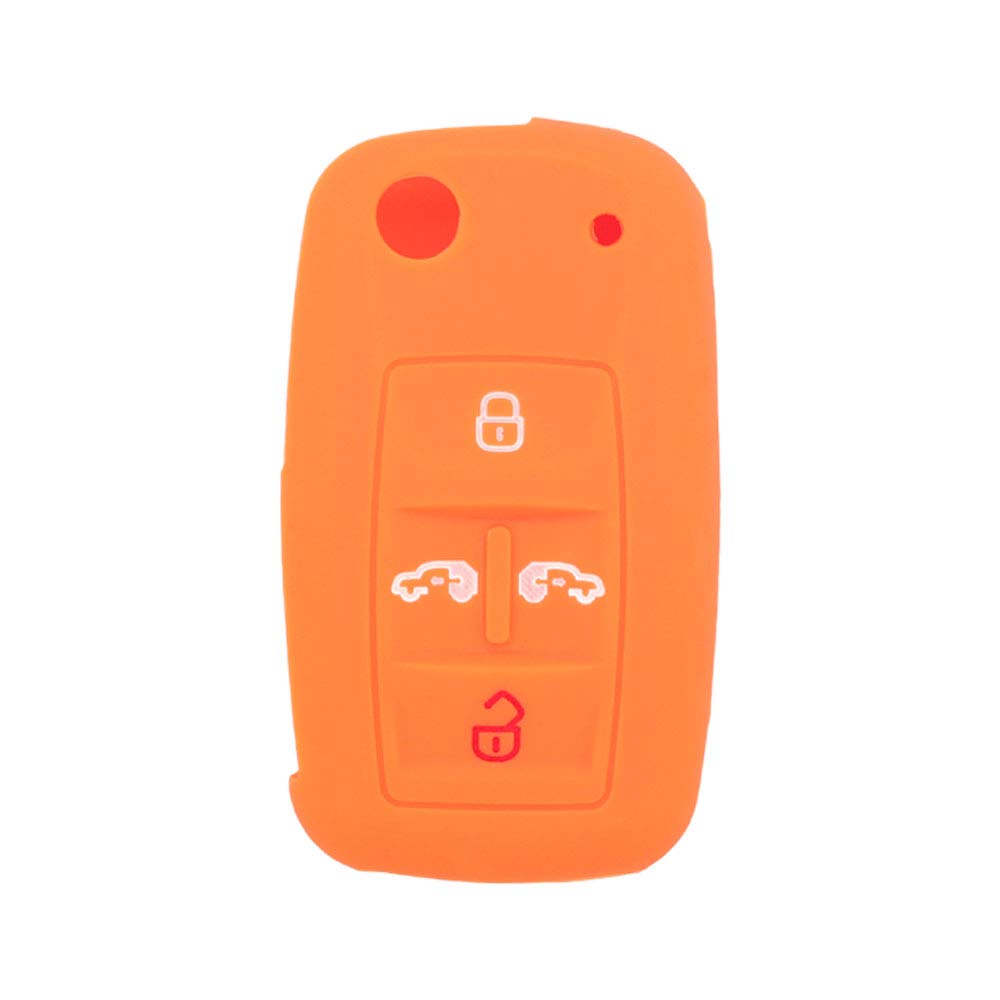 BROVACS Silicone Cover Protector Case Holder Skin Jacket Compatible with VOLKSWAGEN Multivan Sharan Caravelle Transporter Caddy SEAT Alhambra 4 Button Flip Remote Key Fob CV9808 Orange