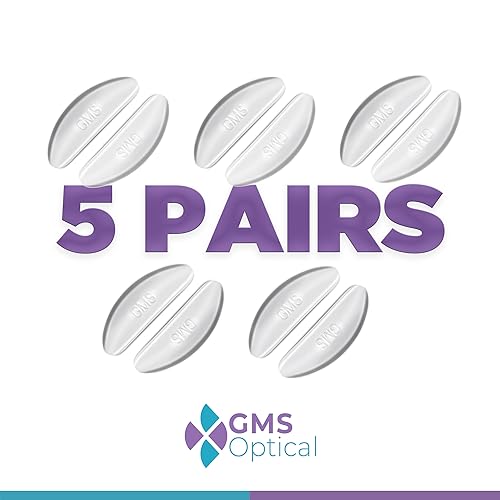 GMS Optical Adhesive Silicone Nose Pads for Glasses |1.3mm Ultra-Thin, 18mm Large | Non Slip Glasses Grips for, Sunglasses and Eyewear w/Super Sticky Backing, Eyeglass Accessories (5 Pairs, Clear)