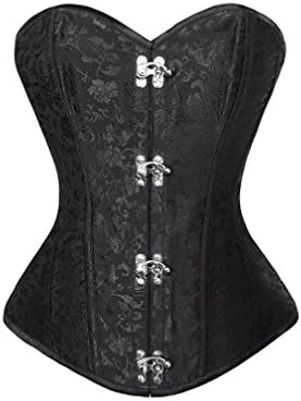 Black Brocade Seal Lock Gothic Steampunk Bustier Period Costume Overbust Corset