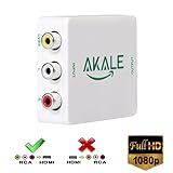 Akale RCA Composite CVBS AV to HDMI Video Audio Converter Adapter Mini Box Support 1080P for TV/PC/PS3/Blue-Ray DVD,White