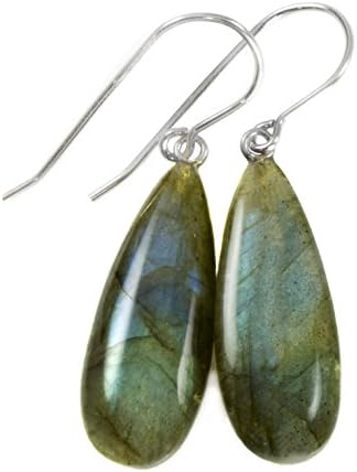 Labradorite Earrings Smooth Long Large Teardrop Blue Flash Simple Dangle Drops
