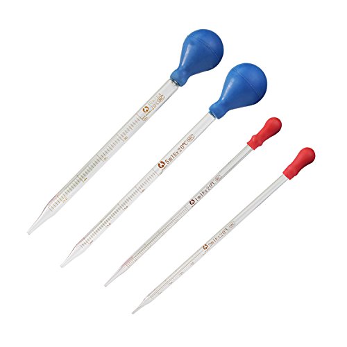 WeiMeet Thick Glass Graduated Dropper Pipettes with Silicone Rubber Caps Lab Chemistry Dropper Dispensing 1ml 2ml 5ml 10ml(4 Pack) - Thumbnail 6