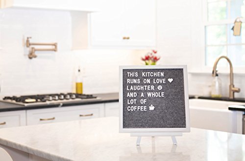 Felt Letter Message Board - Gray | 12x12 inch White Rustic Solid Wood Frame & Easel Stand | Changeable Wooden Letterboard Includes 356 White Letters, Numbers & Emojis | by TrustyWave