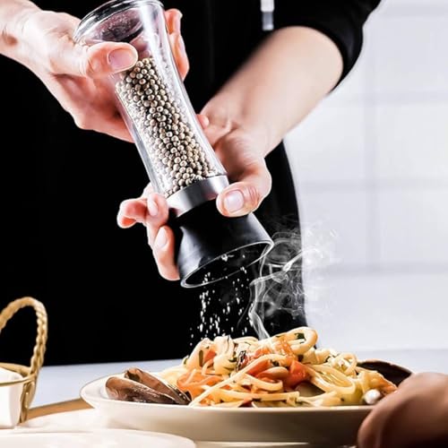 Kit 2 Moedores de Sal e Pimenta Vidro e Plástico Ajuste de Moagem Design Transparente para Temperos