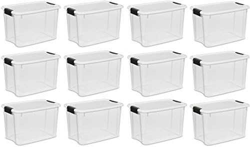 Sterilte 70 Quart/66 Liter Ultra Latch Box, Clear with a White Lid and Black Latches, (70 Quart, 12-Boxes)