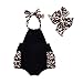 Baby Girls Lovely Halter Backless Leopard Ruffle One-pieces Bodysuit with Headband (6-12M, Black&Leopard)