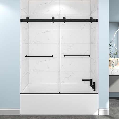 Frameless Clear Double Bypass Sliding Bathtub Shower Door, 55"-60" W x 60"