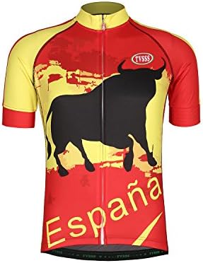 TVSSS Men's Cycling Jerseys Sets Flag Series MTB Suit 2017 New Design Cycling Clothing Women's Summer Short Bib Set Brand Bicycle Specialized Clothes Bike (Spain &amp; Short-Sleeved Jersey, L)