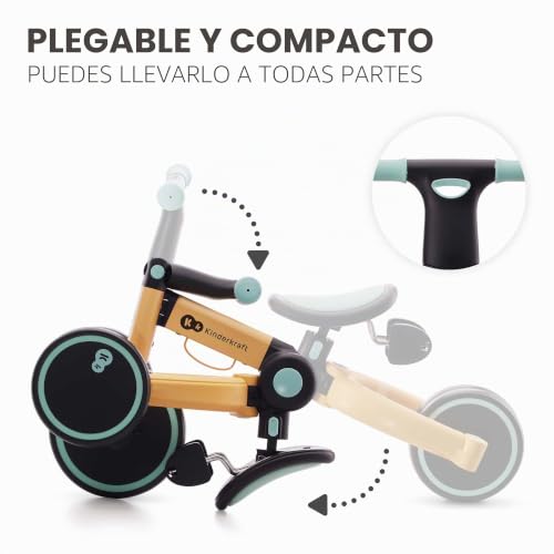 4TRIKE Triciclo 3 en 1, Minibicicleta, sin Pedales, Bicicleta bebé, para niños, Minitriciclo de Equilibrio, Plegable, Asiento Ajustable, 12 meses - 5 años, 25 kg, Amarillo y Azul