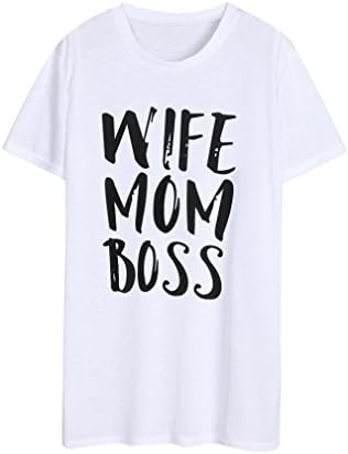 Paymenow Women Clothing Women Tops Short Sleeve Casual Wife Mom Boss Letter Print Loose Shirts Blouse (XL Plus, White)