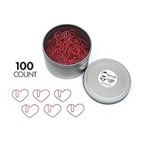 Butler in the Home Love Heart Shaped Paper Clips Great for Paper Clip Collectors or Office Gift - Comes in Round Tin with Lid and Gift Box (100 Count Red)