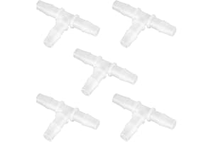 Quickun 1/4" Hose Barb T Shaped Tee Type 3 Way Equal Barbed Fitting Plastic Joint Splicer Mender Union Adapter for Air Line Tube Hose (Pack of 5)