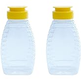 ZAYOIZY 2pcs Empty Honey Jars Squeeze Bottles Plastic Honey Dispenser with Lids Refillable Condiment Container for Maple Syrup, Ketchup, Mustard, Salad Dressing