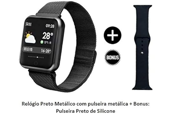 relogio smartband inteligente p70 pulseira metal rosa
