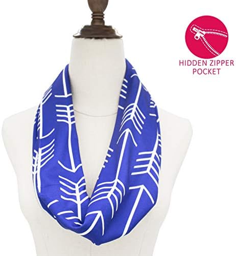 Scarf with Hidden Pocket for Women, Girls, Ladies, Travel Scarf Lightweight Wrap Infinity Scarves Striped with Zipper Pocket