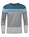 HEMOON Men's Basic Knit Crewneck Color Block Long Sleeve T-Shirt Top Blue L