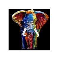 LRRJJ Modern Abstract Art Animal Painting, Colorful Elephant Canvas Wall Art, Pop Art Home Office Deco Giclee Printing, Wood Frame Stretched (32x32inch)